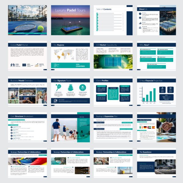 Luxury Padel & Hospitality Presentation Design – High-End Pitch Deck for Elite Audiences