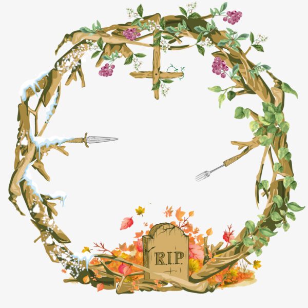 Seasonal Horror Wreath Illustration – Custom Book Cover Art for Anthology Series